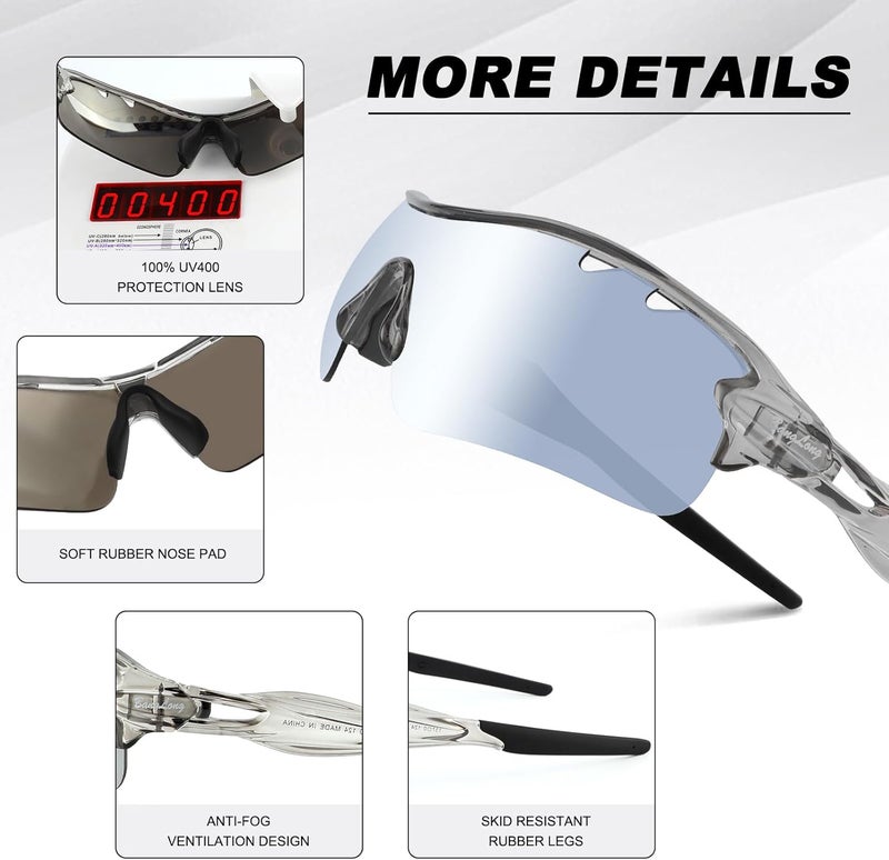 BangLong Polarized Sports Sunglasses Cycling Sun Glasses for Men Women with 5 Interchangeable Lenes for Running Baseball Golf - Image 5